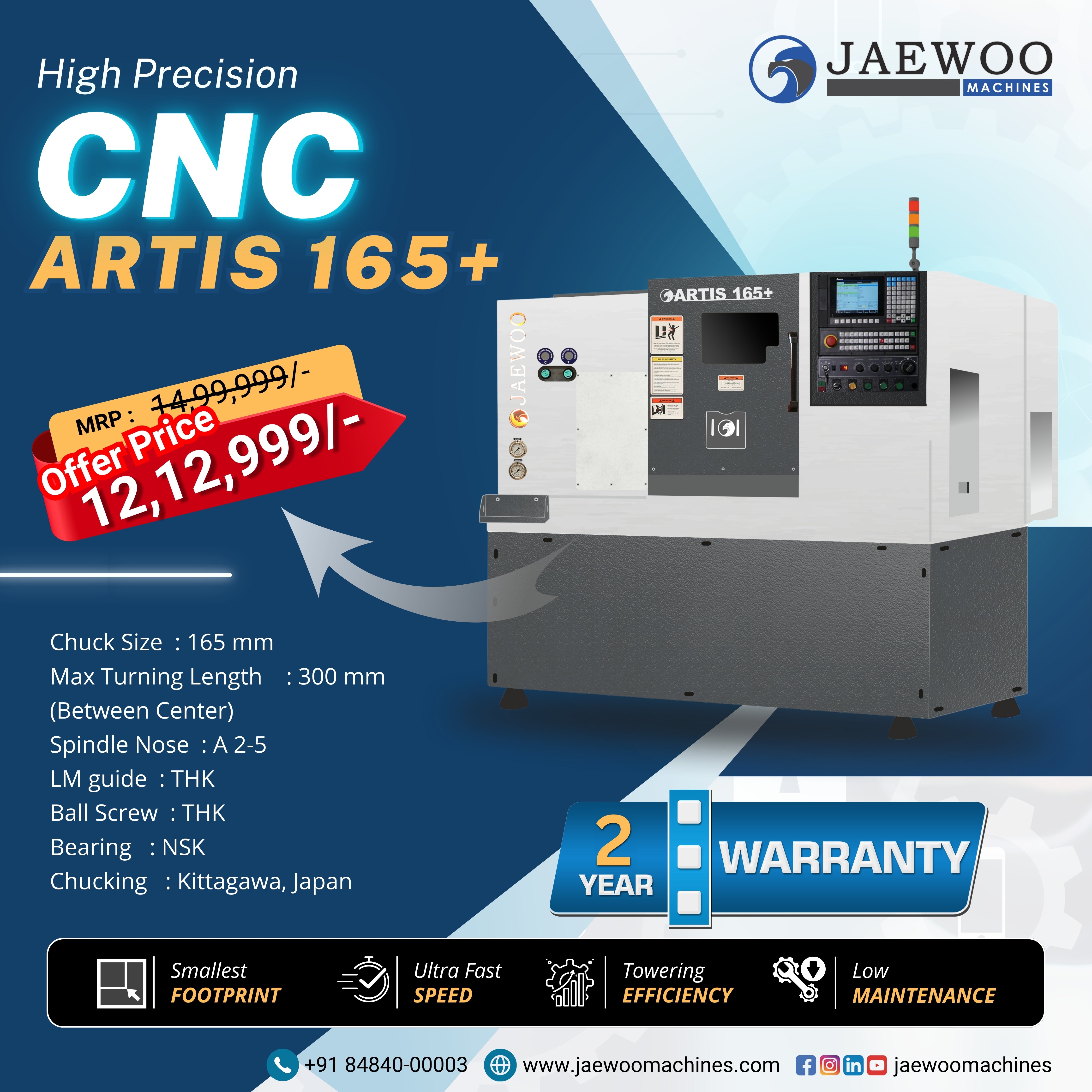 Buy CNC Machine in India Jaewoo ARTIS 165+ High Precision CNC