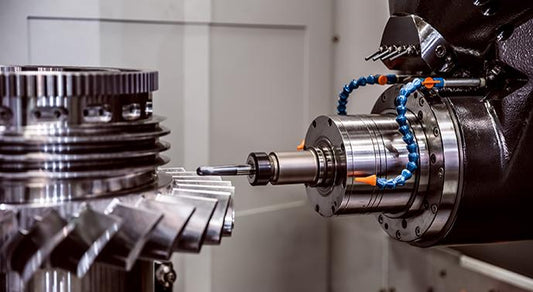 CNC turning machine cutting metal part in factory